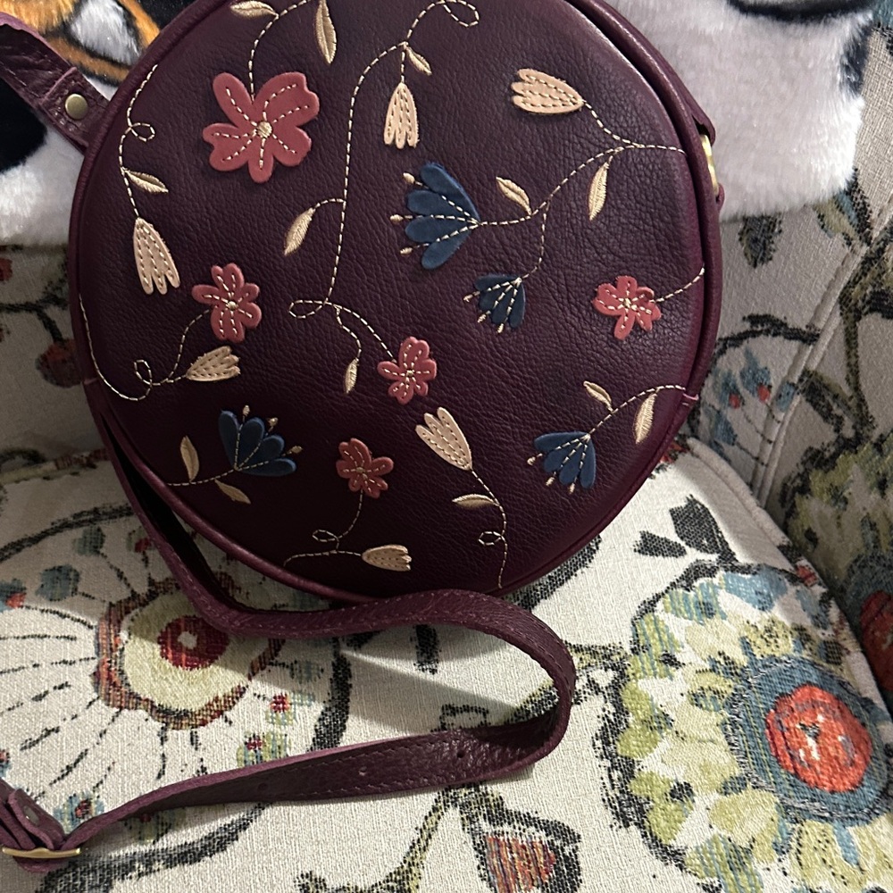 Portland Leather dark purple and Floral Crossbody Bag